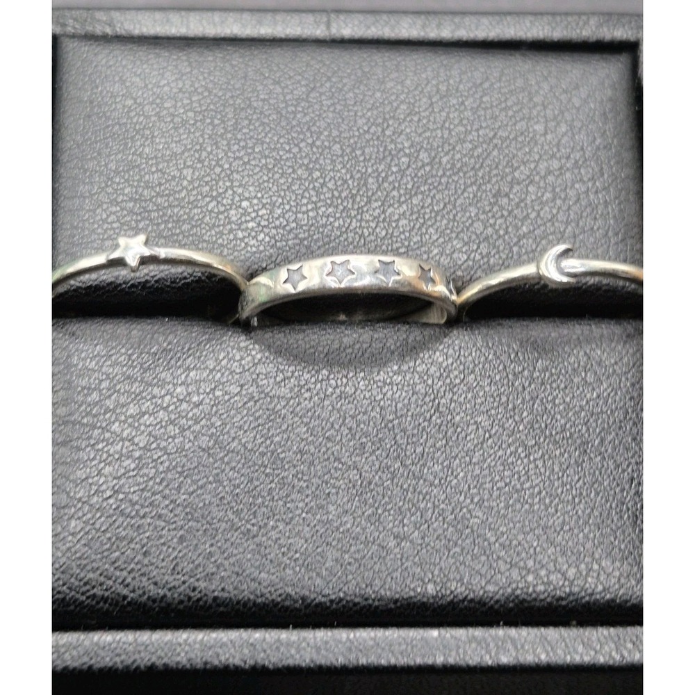 New Condition Sterling Silver Moon Stars 3 Ring Set Size 7.00 K1